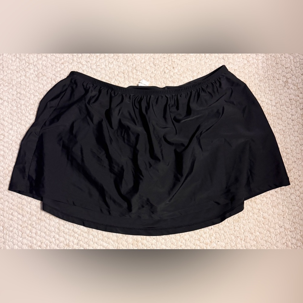 Island Escape Women's Swim Skirt Solid Skort Black Plus Size 16W